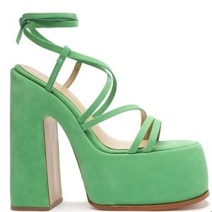 SCHUTZ Lynda Nubuck Gianni Green 70’s Stappy Calf Wrap Sexy Platform Sandals